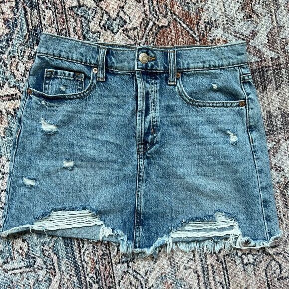 Aeropostale Denim Micro Skirt Distressed Jean Mini Skirt High Rise Size 4 - Picture 2 of 8